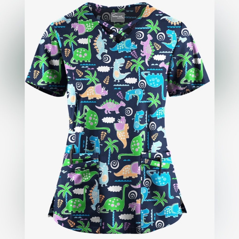 Dino stompin uniform advantage butter-soft scrub top women’s XL - Picture 4 of 6